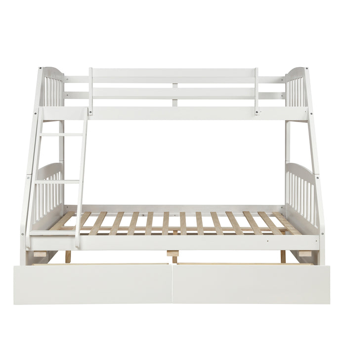 Solid Wood Twin Over Full Bunk Bed with Two Storage Drawers - White