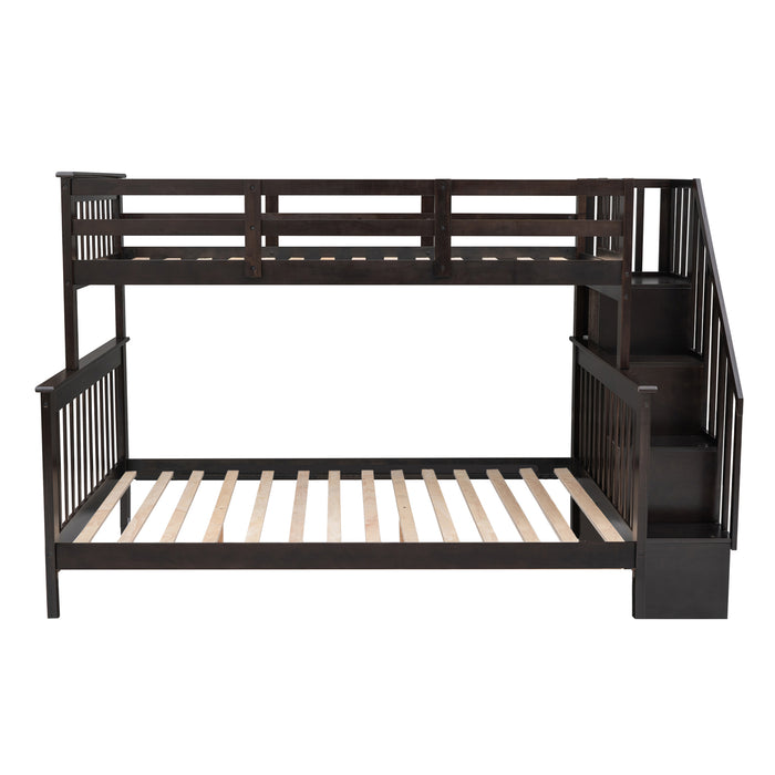 Stairway Twin-Over-Full Bunk Bed with Storage and Guard Rail - Espresso