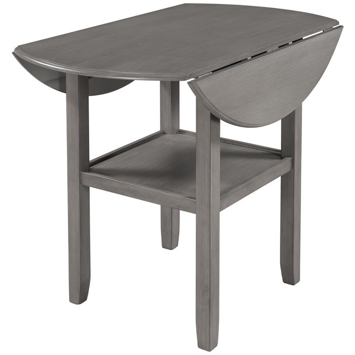 Farmhouse Round Counter Height Kitchen Dining Table with Drop Leaf  - Gray