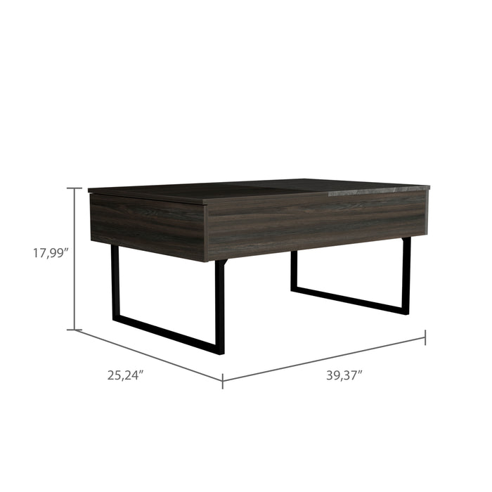 Modern Lift Top Coffee Table with Two Legs, One Drawer - Espresso / Onyx