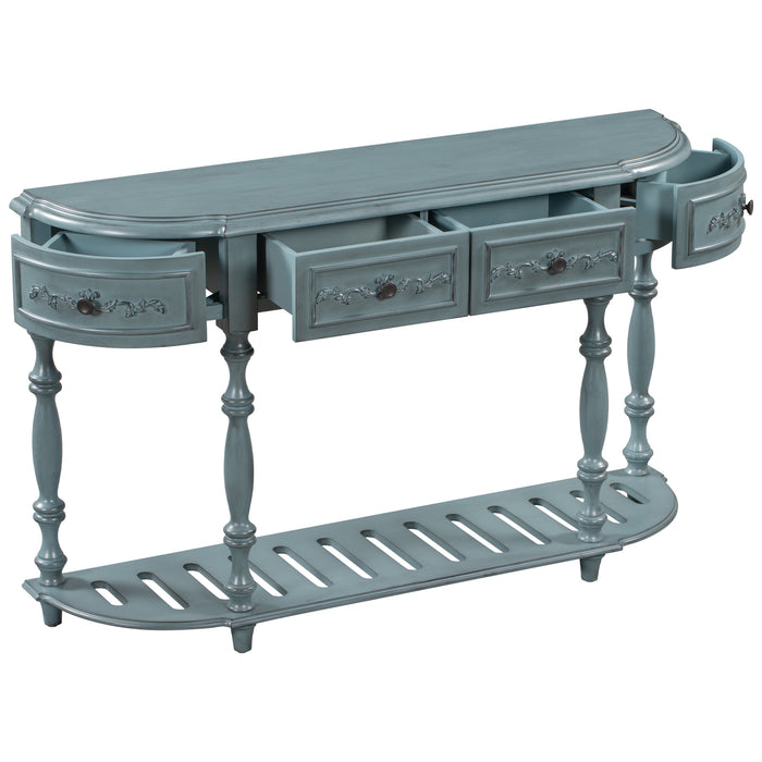 Modern and Contemporary Curved Console Table for Hallway Living Room Bedroom - Antique Blue