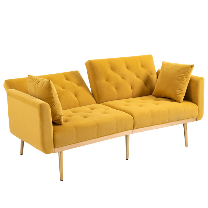 Modern Velvet  Sofa Futon - Mustard