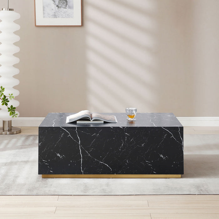 Stylish Black Marble MDF Coffee Table Low Gloss for Living Room/Leisure Area - Matt Black