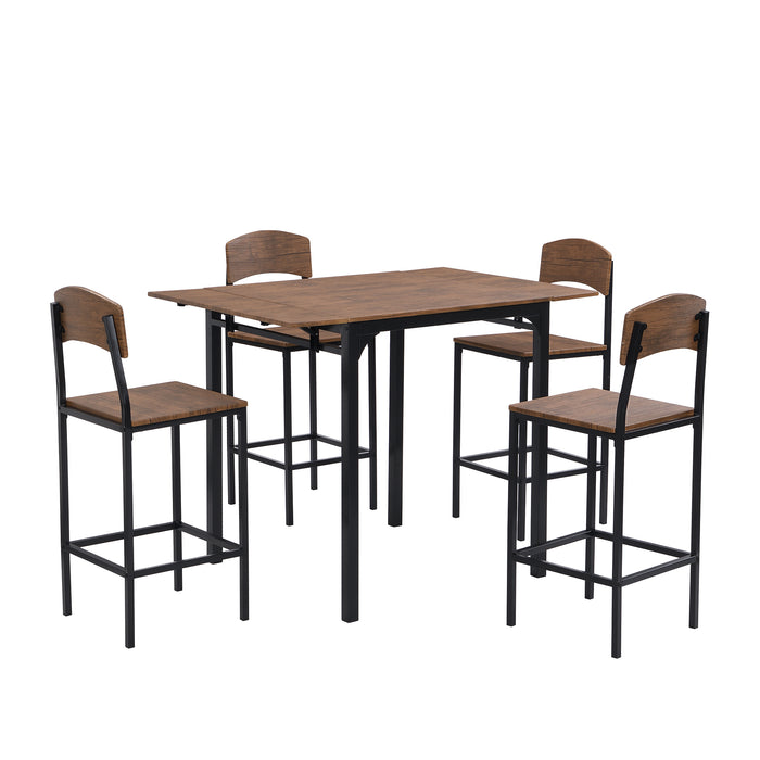 5-piece Farmhouse Counter Height Dining Table Set - Black Frame+Brown Tabletop