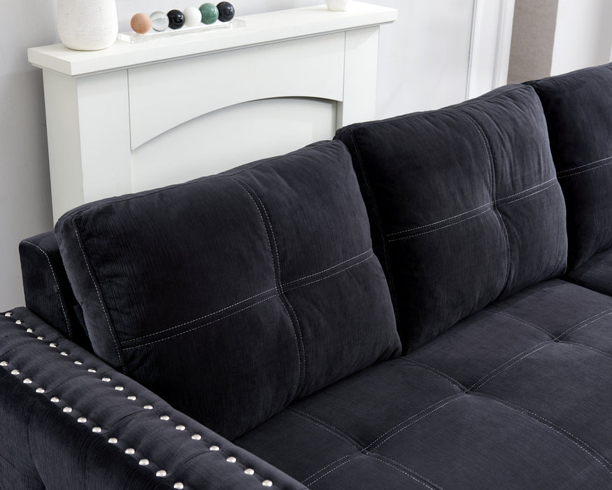 Sectional sofa with pulled out bed & chaise with storage - BLACK