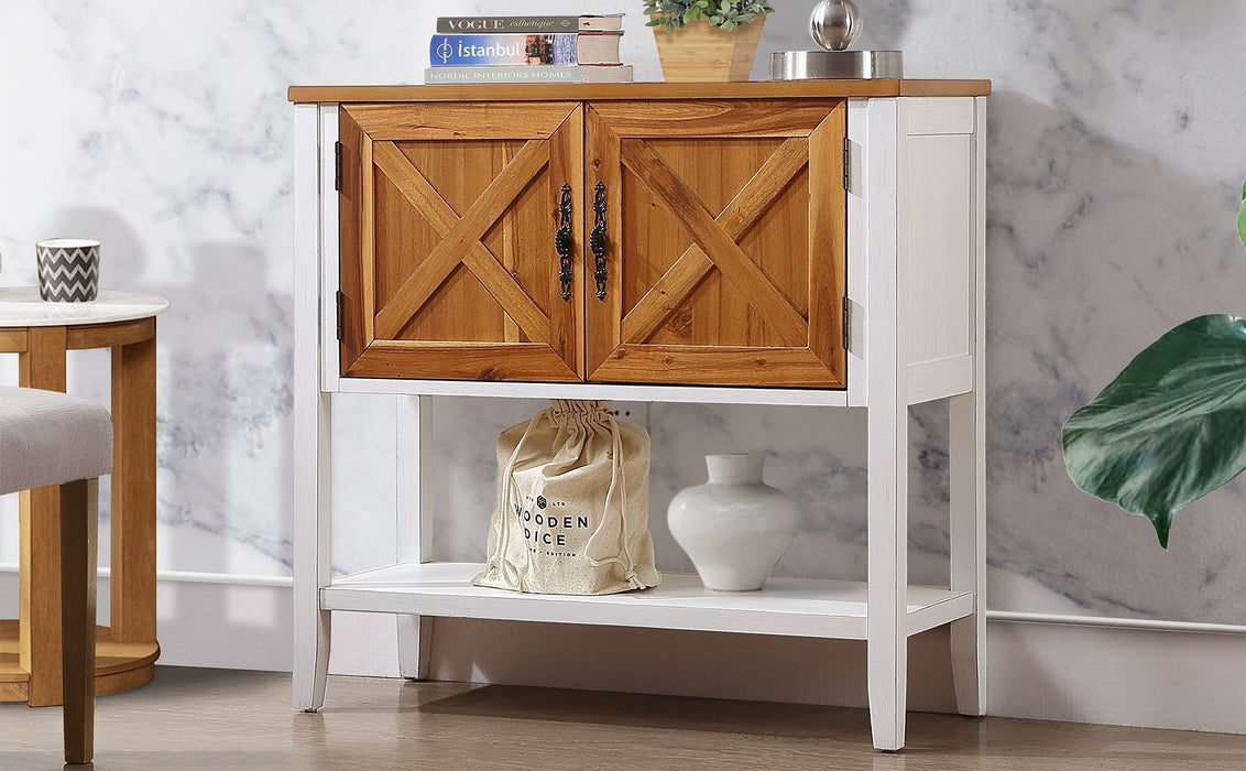 Farmhouse Wood Buffet Console Table - Antique White + Natural Acacia