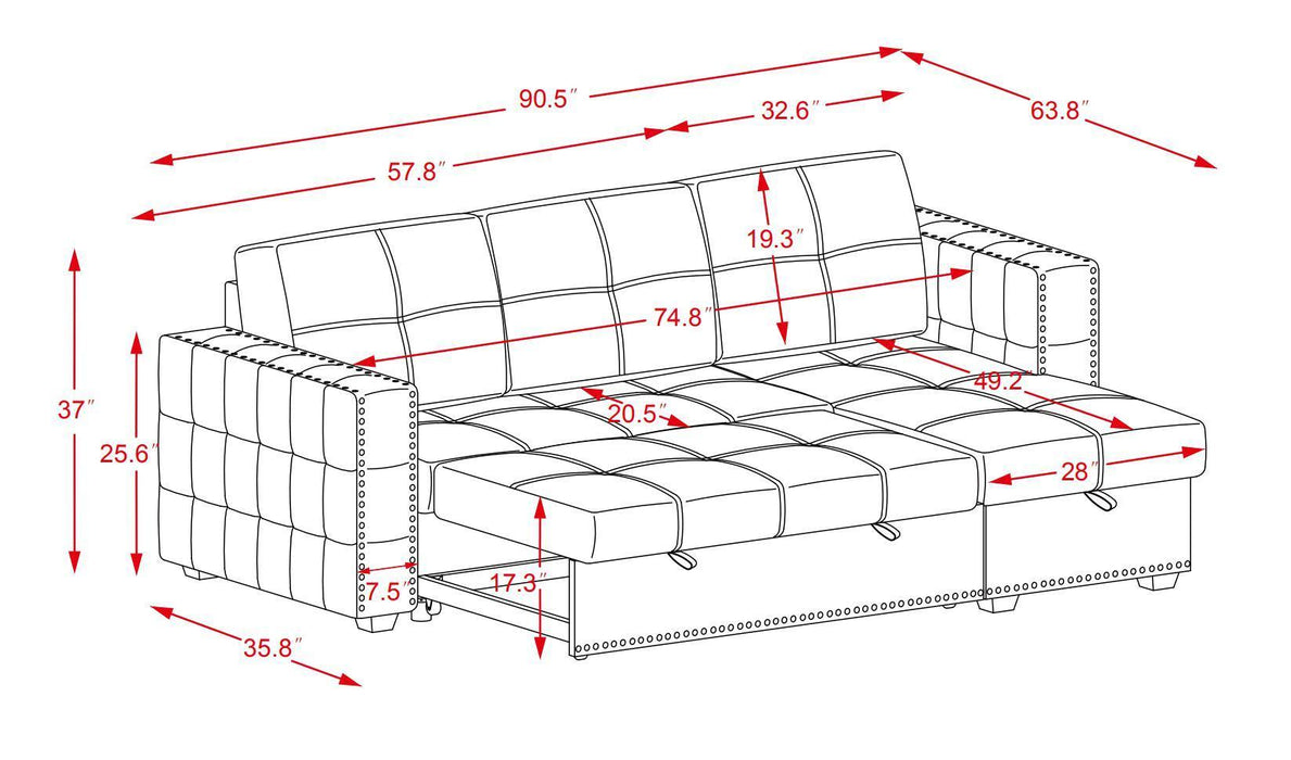 Bella Sectional sofa with pulled out bed