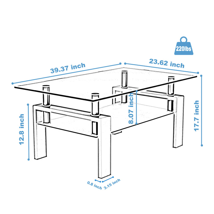 Rectangle Walnut Glass Coffee Table