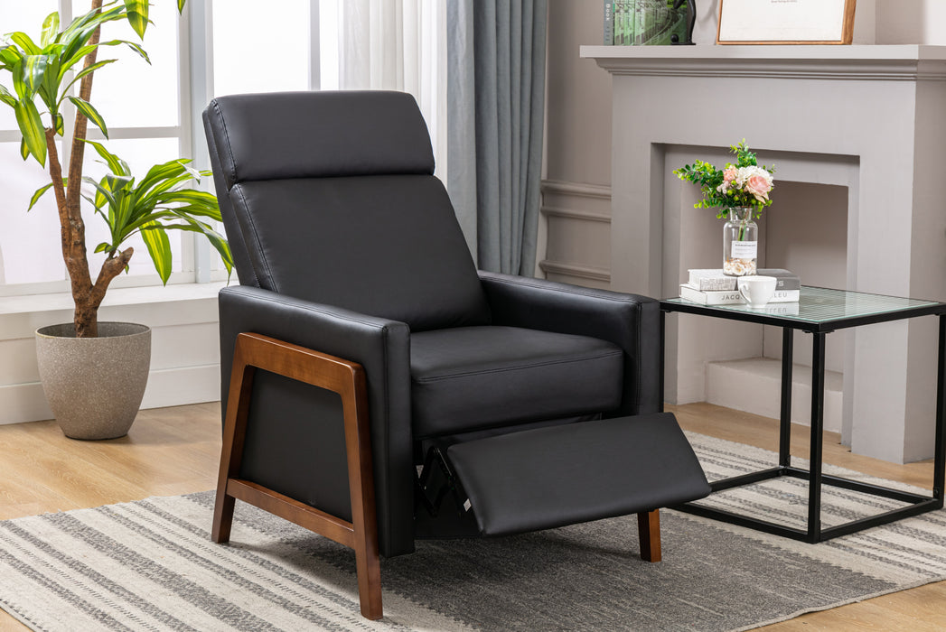 Wood Framed PU Leather Recliner Chair-Black