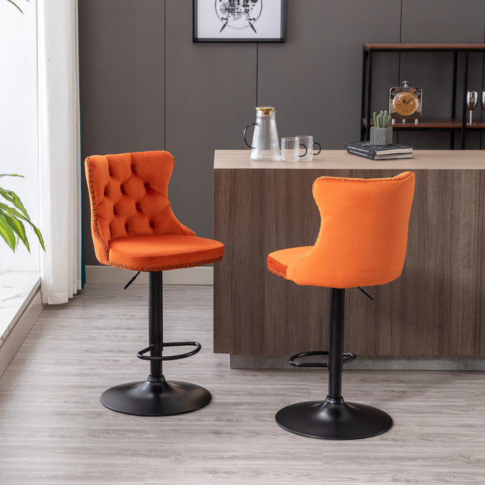 Swivel Velvet Barstools. Orange (Set of 2）