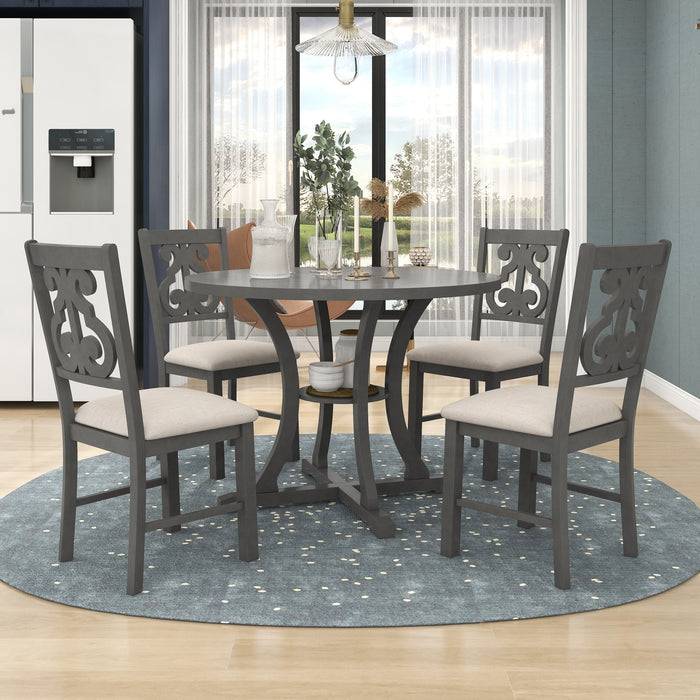 5-Piece Round Dining Table and Chair Set - Gray