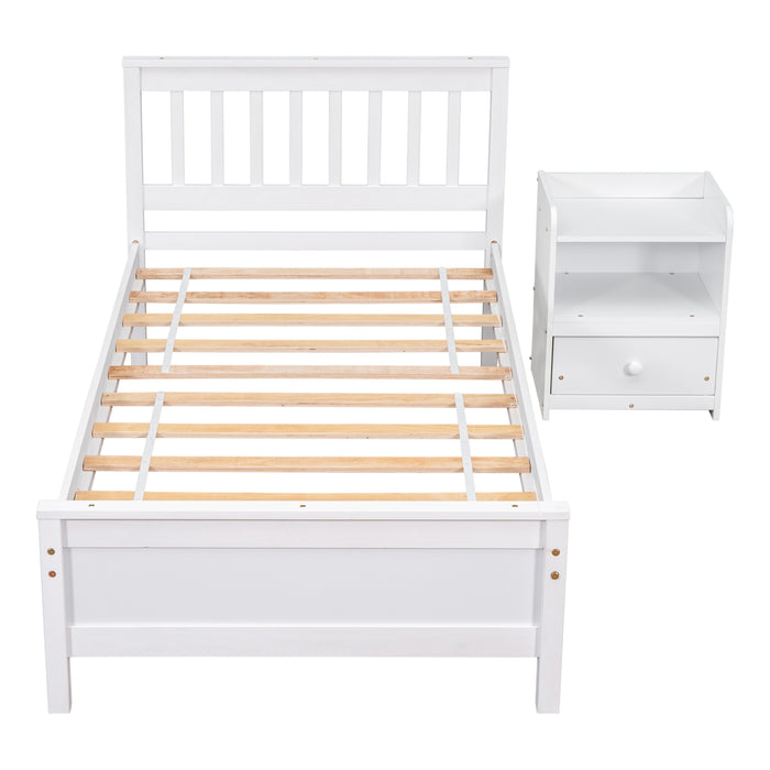 Twin Bed with with 1 Nightstand, White