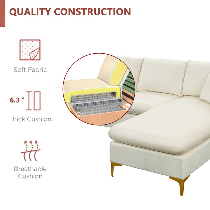 L-Shape Sectional Sofa with Ottoman -Cream