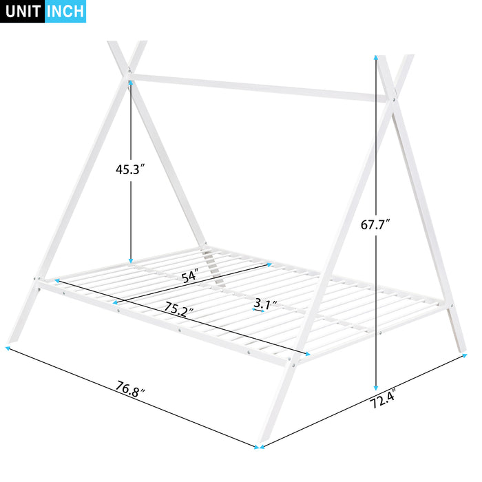 Tent Bed Frame Full Size, Metal Floor, No Box Spring Needed White