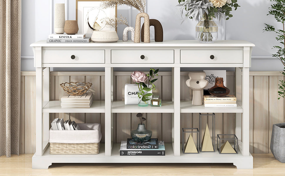 Retro Console Table/Sideboard with Ample Storage - Antique White