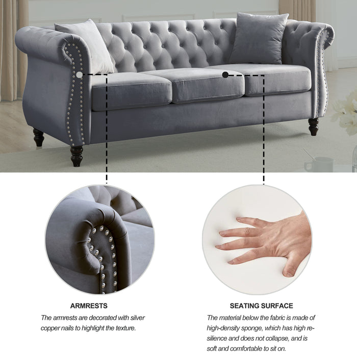 Chesterfield  Velvet Sofa - Grey