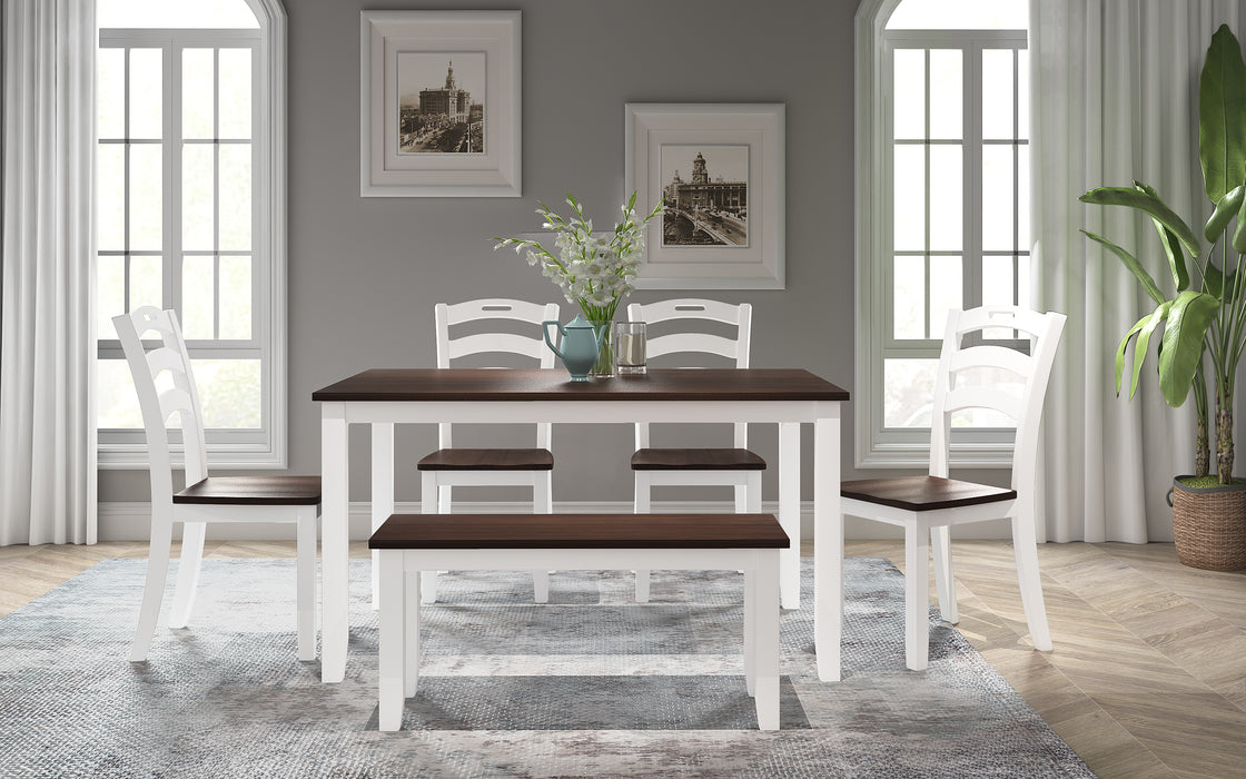 6-Piece Dining Table Set with Bench - Ivory and Cherry