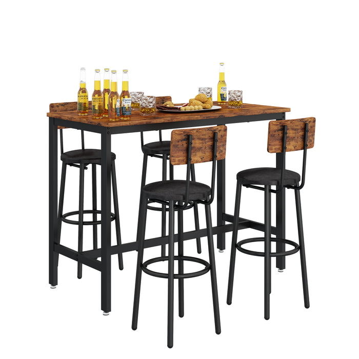 5- Piece Bar Table Set - Rustic Brown