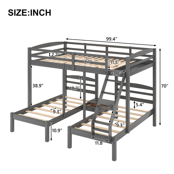 Full over Twin & Twin Bunk Bed, Triple Bunk Bed - Gray