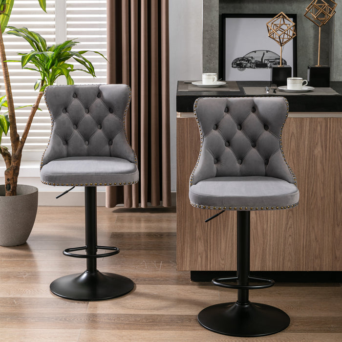 Swivel Velvet Barstools , Gray (Set of 2）