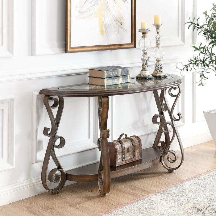 Console Table with Glass Table Top - Dark Brown