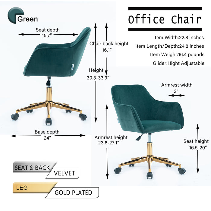 Modern Velvet Home Office Chair - Dark Green