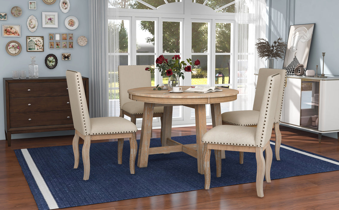 5-Piece Farmhouse Dining Table Set - Natural Wood Wash