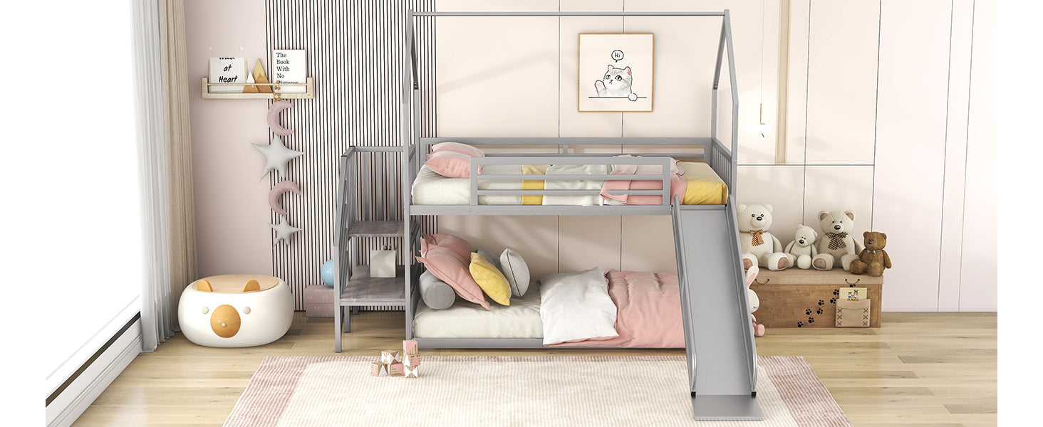 Twin over Twin Metal House Bunk Bed - Silver