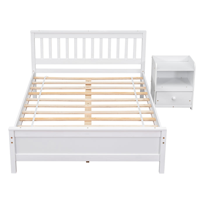 Full Bed frame with a Nightstand , White