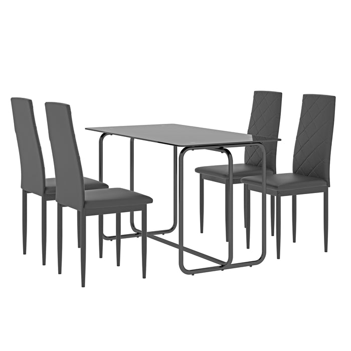 1-piece Rectangle Dining Table with Metal Frame, Tempered Glass , Black