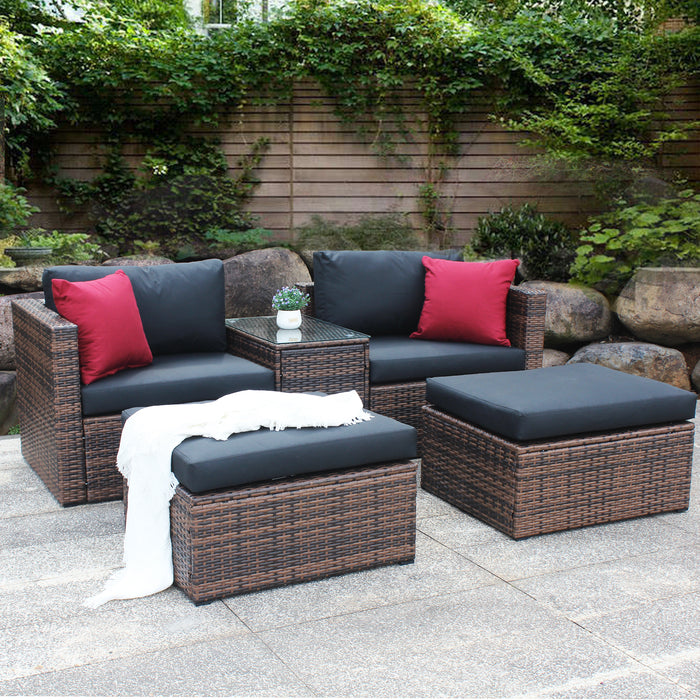 5 Pieces Outdoor Patio Wicker Sectional-Brown