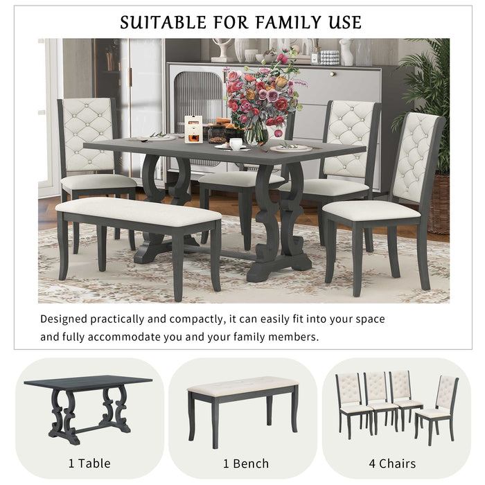 6-Piece Retro Dining Set with Unique-designed Table Legs - Antique Grey