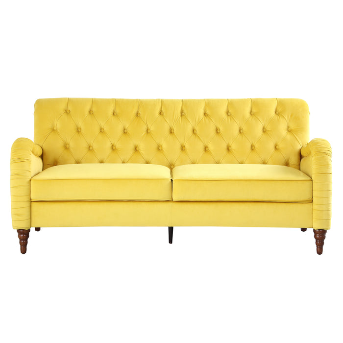 Modern Chesterfield Velvet Sofa - Yellow