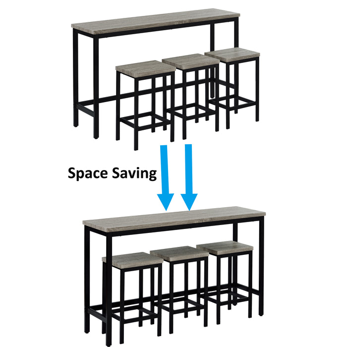 4-Piece Counter Height Extra Long Dining Table Set- Gray