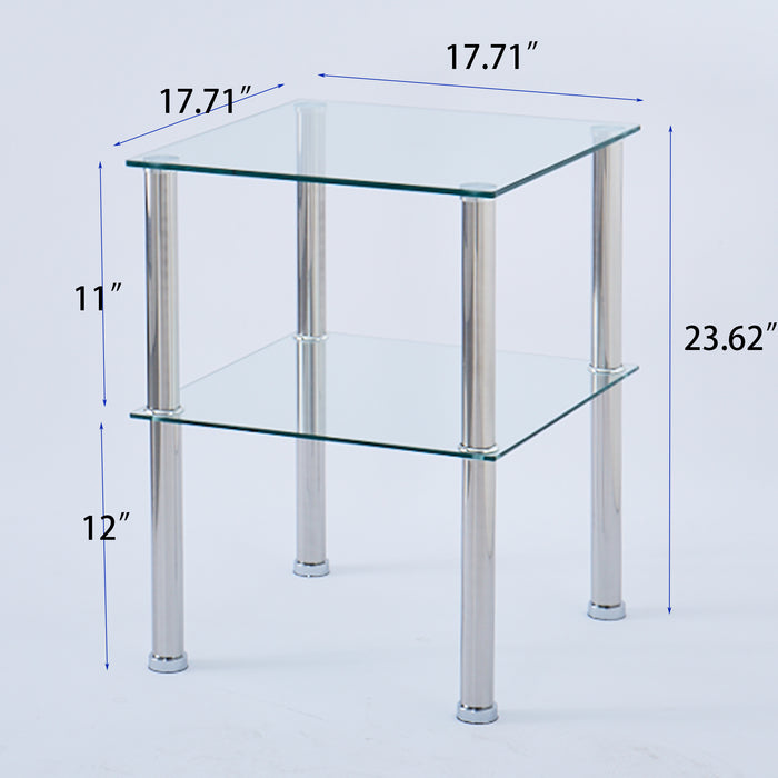 Clear Glass Modern Night Stand, Sofa table with Storage Shelve for Living Room