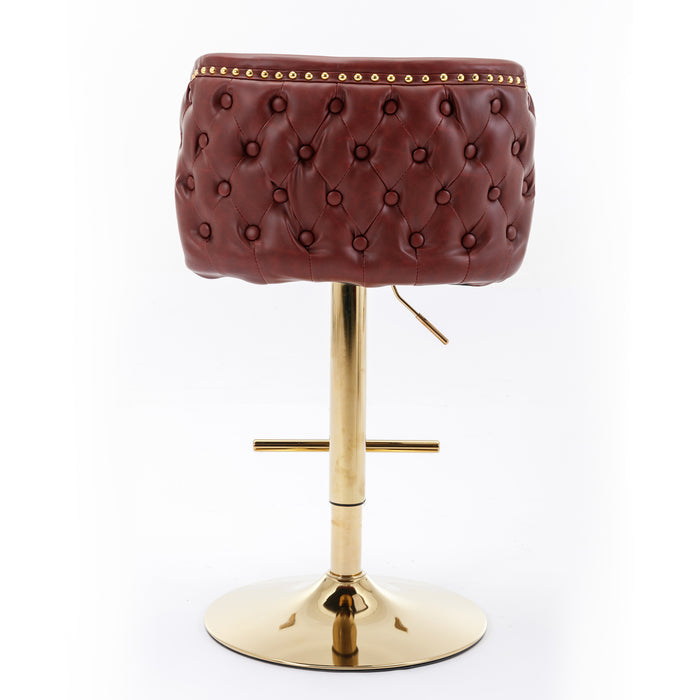 Modern PU Upholstered Bar Stools with whole Back Tufted - Burgundy (Set of 2）