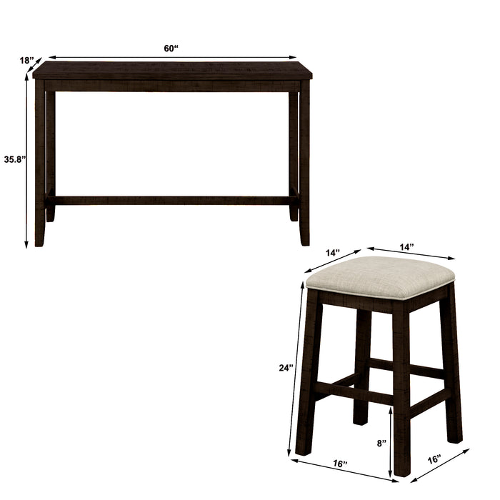 4- Pieces Counter Height Table with Fabric Padded Stools - Brown