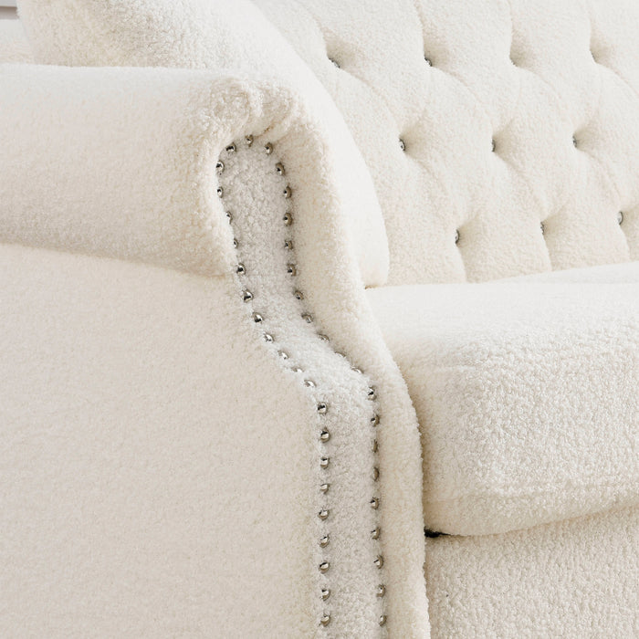 Chesterfield Fabric Sofa  - Teddy White