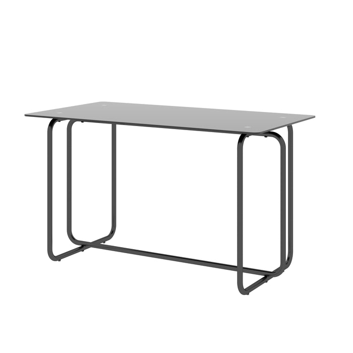 1-piece Rectangle Dining Table with Metal Frame, Tempered Glass , Black