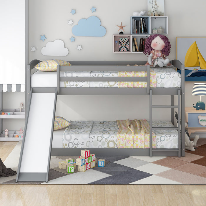 Twin over Twin Bunk Bed with Convertible Slide and Ladder - Gray