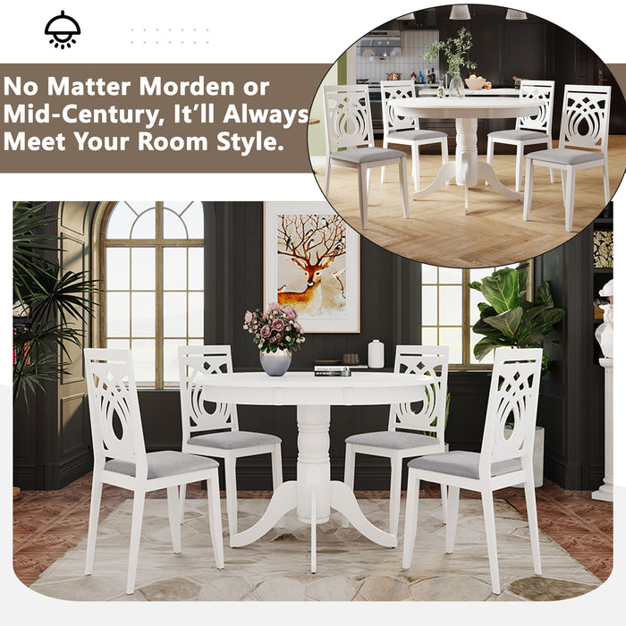 5-Piece Mid-Century Extendable Round Dining Table Set - White