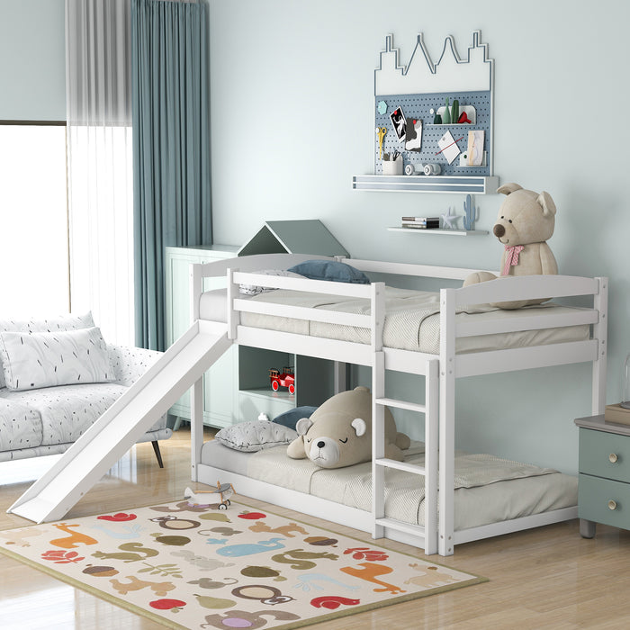 Twin over Twin Bunk Bed with Convertible Slide and Ladder - White