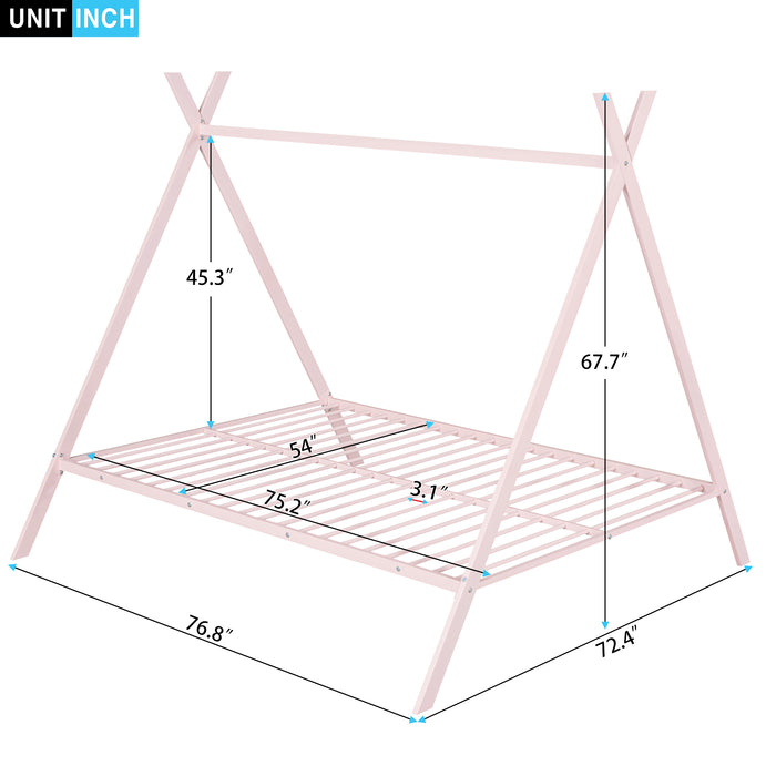 Tent Bed Frame Full Size, Metal Floor, No Box Spring Needed Pink