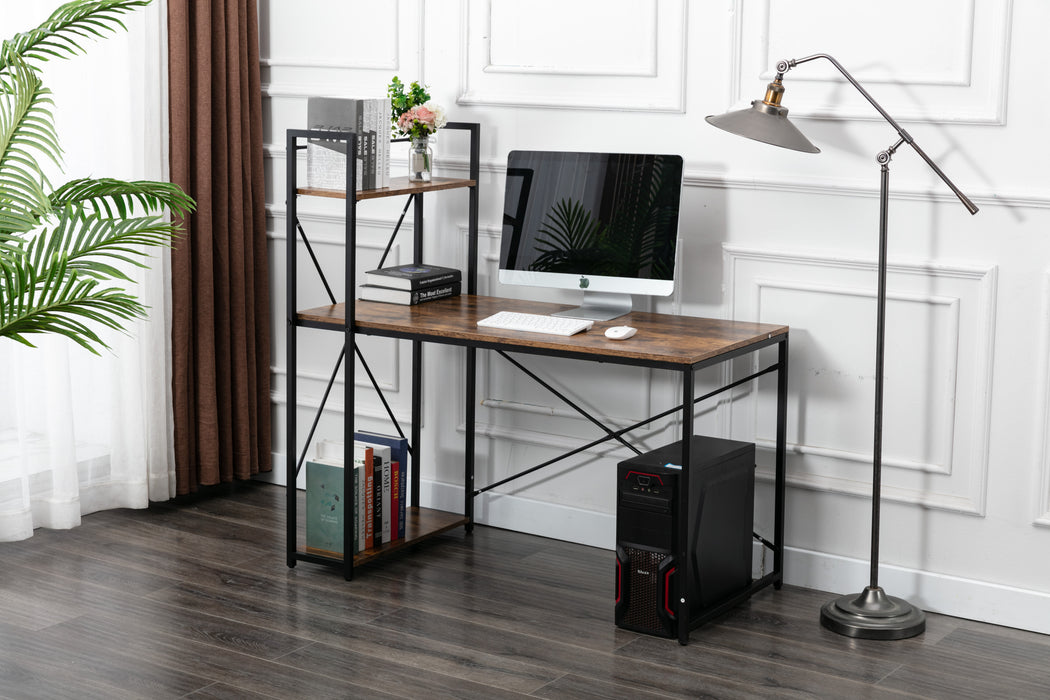 Computer Desk 48" with Storage Shelves, Rustic Black Metal Frame Brown