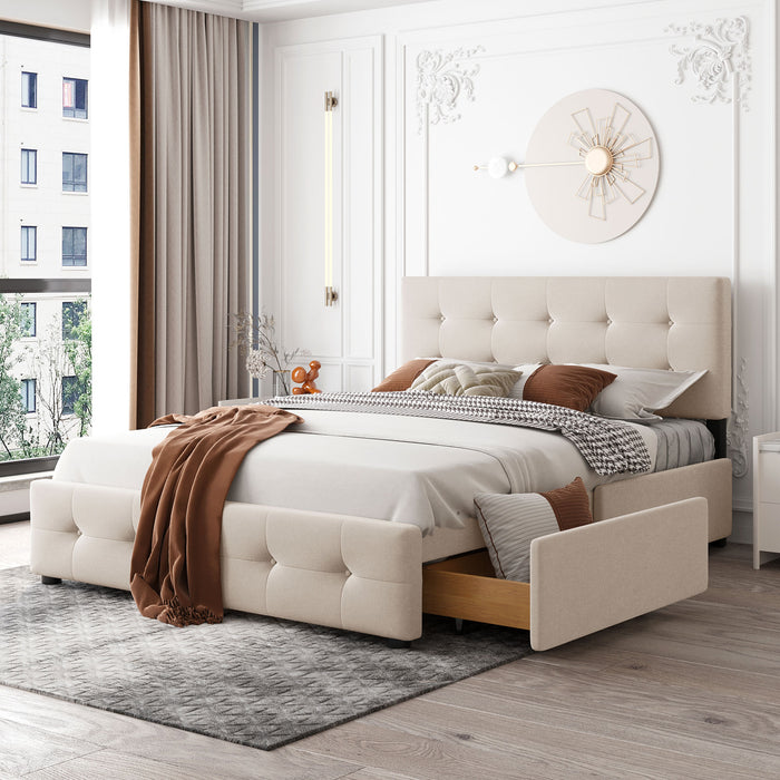 Upholstered Platform Storage Bed, Queen Size (Beige)