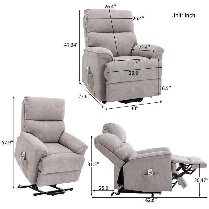 Deluxe Power Lift Recliner with Massage and Heat Function,Light Gray