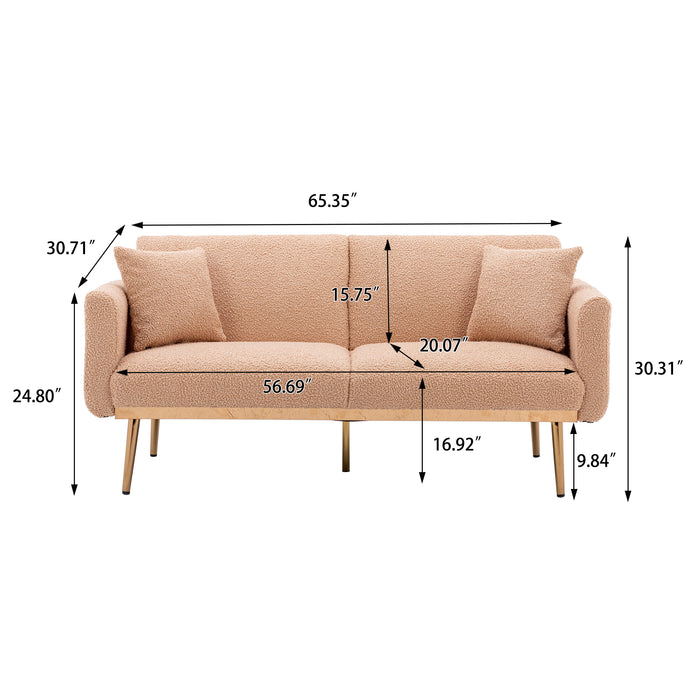 Modern  Velvet  Sofa Futon - Camel Teddy