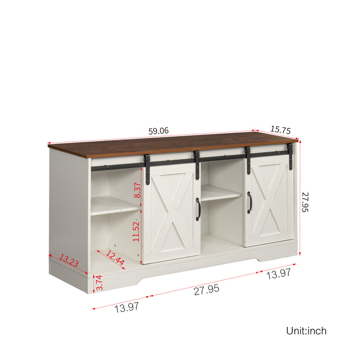 TV Stand Sliding Barn Door Modern & Farmhouse Wood Entertainment Center