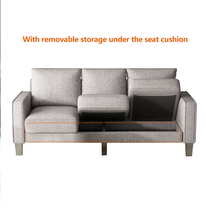 Modern 3 Seater Sofa - Light Grey