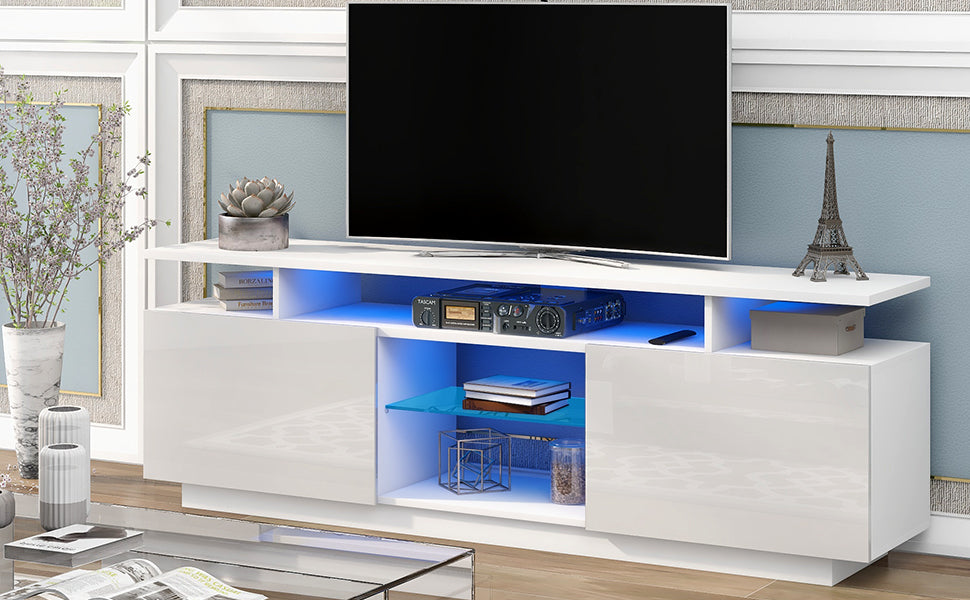 Modern TV Stand for TVs up to 65inches with LED lights, 16 Colors - White